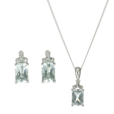 H Samuel 9ct Aquamarine and Diamond Pendant Set