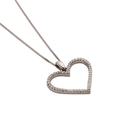 View Diamond Heart Shaped Pendant In 9 Carat White Gold