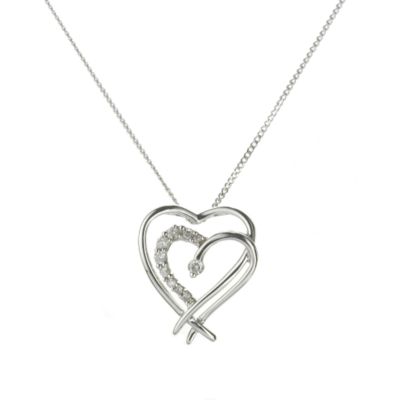 9ct White Gold Diamond Double Heart Pendant