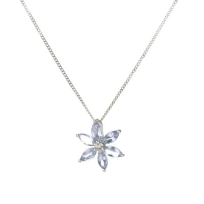 9ct White Gold Tanzanite and Diamond Flower Pendant