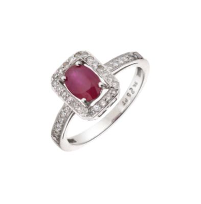 9ct White Gold Diamond and Ruby Vintage Ring