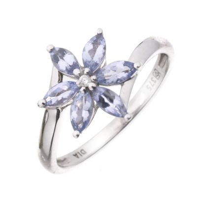 9ct White Gold Tanzanite and Diamond Flower Ring - Product number 5987113