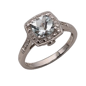 9ct White Gold Diamond and Aquamarine Vintage Ring