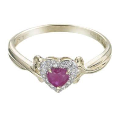 9ct Gold Ruby and Diamond Heart Ring