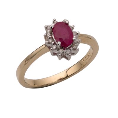 9ct Gold Ruby and Diamond Cluster Ring - Product number 5990025