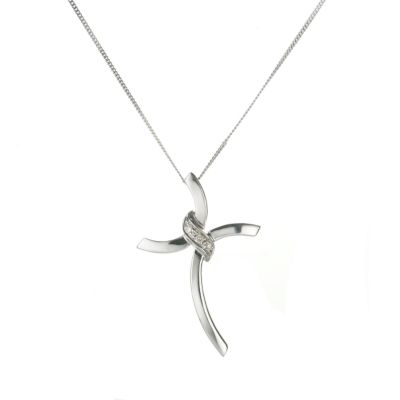 9ct White Gold Diamond Cross Pendant