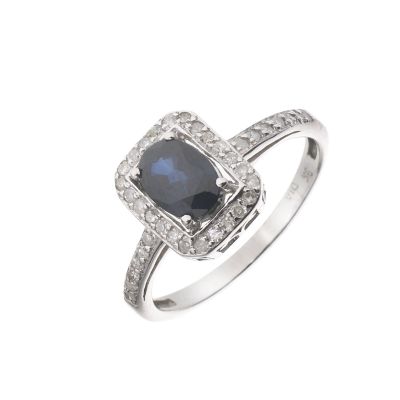 9ct White Gold Vintage Sapphire and Diamond Ring - Product number 5992664