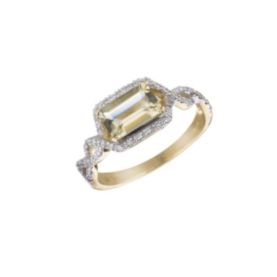 9ct gold lemon quartz and diamond ring