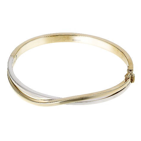 Unbranded 9ct two colour gold cross over wave bangle