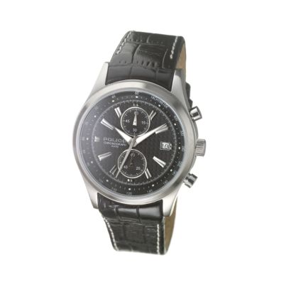 Men` Round Grey Dial and Black Strap Watch