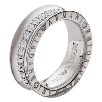 Emporio Armani sterling silver crystal ring - size P - Product number 6013783