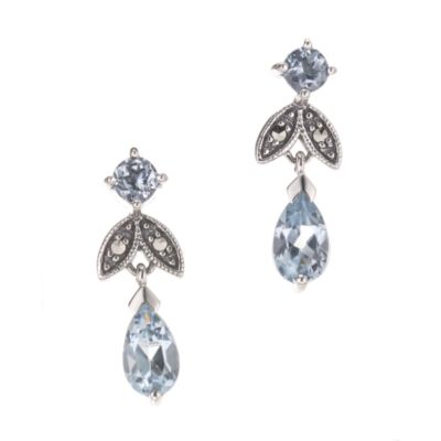Sterling silver blue topaz & marmacite drop earrings