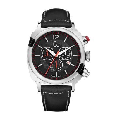 Guess Collection men's black dial and black leather strap watch. - Product number 6020925