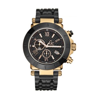 Guess Collection men's black dial ion-plated bracelet watch
