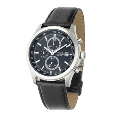 Accurist men's chronograph black leather strap watch - Product number 6026400