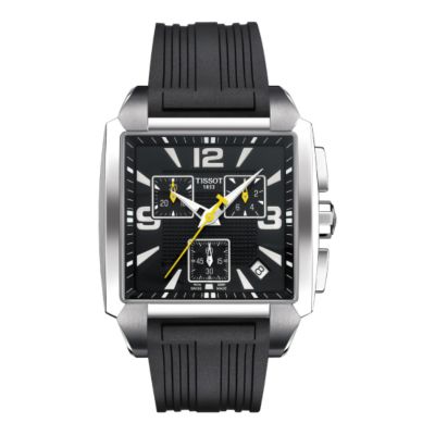 Tissot Quadrato men's chronograph black rubber strap watch