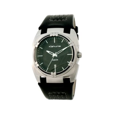Kahuna Men's Black Dial Black Leather Strap Watch