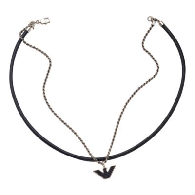 Emporio Armani men's sterling silver and leather necklace - Product number 6040721