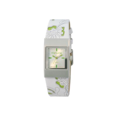 Ladies`Square Dial White and Green Strap Watch