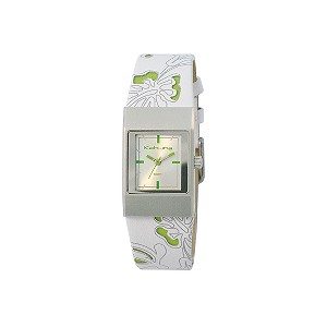 Ladies`Square Dial White and Green Strap Watch