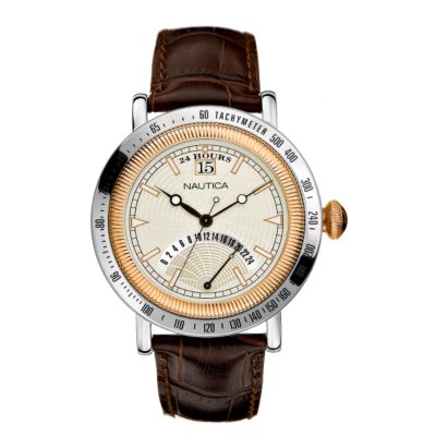 Nautica men's brown leather strap watch - Product number 6043984