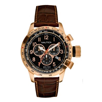 Nautica men's rose gold-plated chronograph strap watch