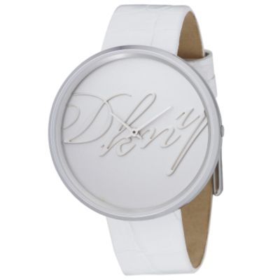 DKNY ladies' Round Dial and White Leather Strap watch