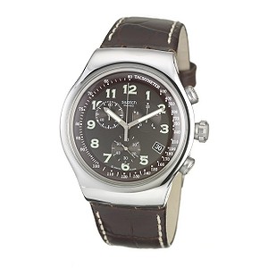 Swatch Your Turn Men` Brown Leather Strap Watch