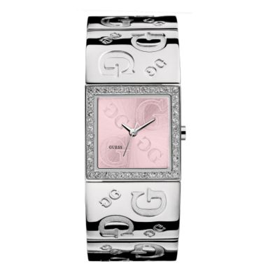 Ladies Pink Square Dial White Metal Bracelet Watch