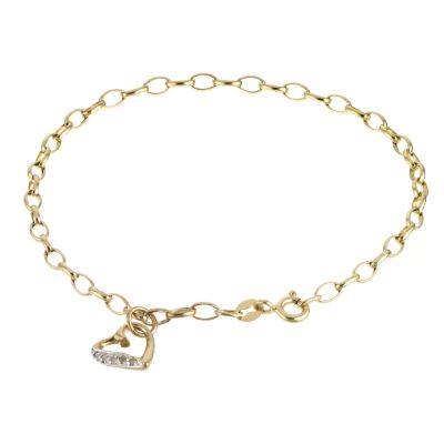 H Samuel 9ct Gold Diamond Set Heart Charm Bracelet