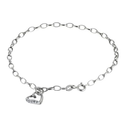 H Samuel 9ct White Gold Diamond Set Heart Charm Bracelet