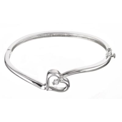 sterling Silver Cubic Zirconia Heart Bangle