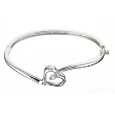 H Samuel Sterling Silver Cubic Zirconia Heart Bangle