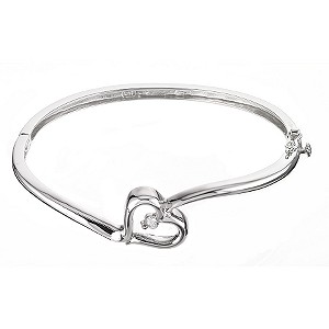 sterling Silver Cubic Zirconia Heart Bangle