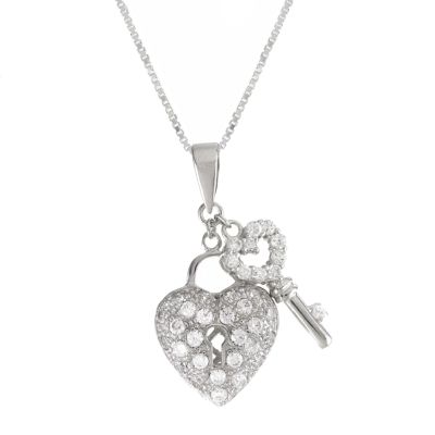 Silver Cubic Zirconia Heart And Key Pendant - Product number 6077609