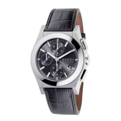 Gucci Pantheon men's automatic brown leather strap watch