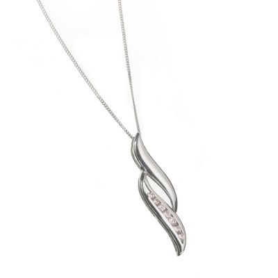 9ct White Gold Pink Cubic Zirconia Wave Pendant - Product number 6080138