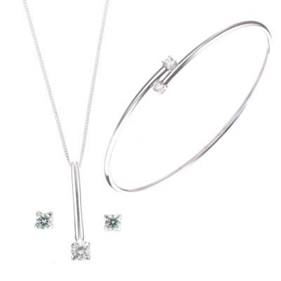 H Samuel 9ct White Gold 3-piece Jewellery Set