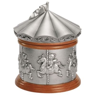 Royal Selangor pewter wood christening music box carousel