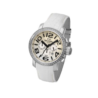 TW Steel white leather strap watch