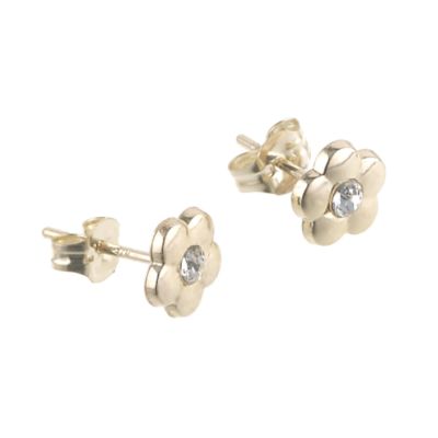 9ct Gold Crystal Flower Stud Earrings