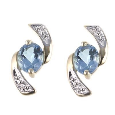 9ct gold Blue Topaz And Cubic Zirconia Swirl Stud Earrings