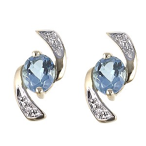 9ct gold Blue Topaz And Cubic Zirconia Swirl Stud Earrings