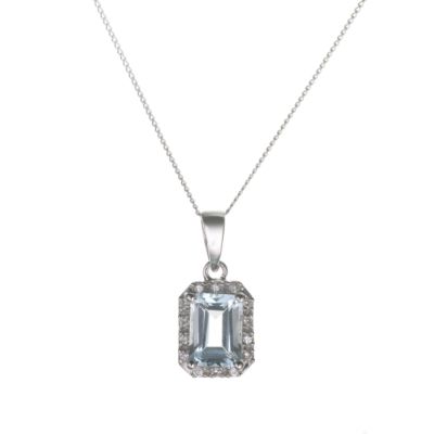 9ct White Gold Blue Topaz and Cubic Zirconia Pendant