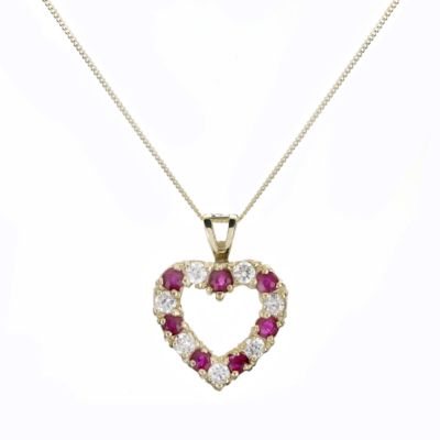 9ct Gold Ruby &  Cubic Zirconia Heart Pendant
