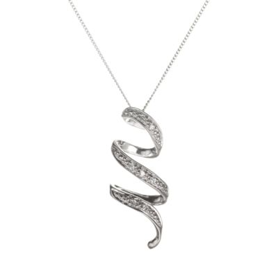 9ct White Gold Cubic Zirconia Swirl Pendant - Product number 6105637