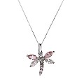 9ct White Gold Pink & White Cubic Zirconia Dragonfly Pendant