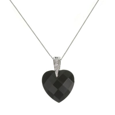 9ct White Gold Onyx and Cubic Zirconia Heart-Shaped Pendant - Product number 6105769