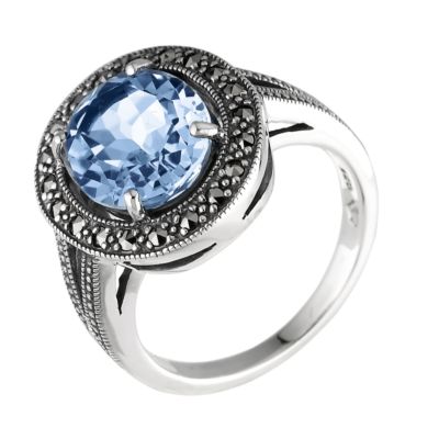 Sterling silver blue topaz and marcasite ring - size P - Product number 6107761