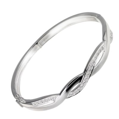 Sterling silver and cubic zirconia plaited bangle